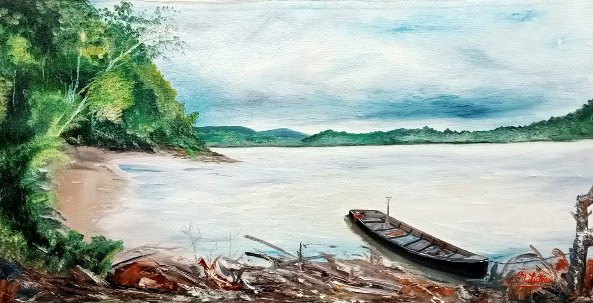Lancha del Río. Oleo sobre Lienzo. 106 x 55 cm.